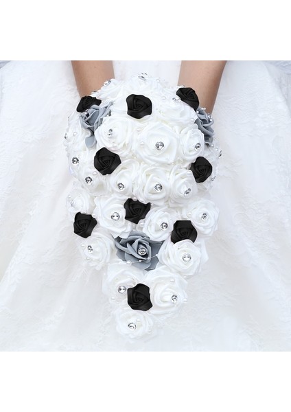 Siyah 26 cm Çap Büyük Uzun Şelale Gelin ve Nedime Için Yeni Düğün Buketleri Pe Gül Rhinestones El Çiçek Parti Düğün Dekorasyon W330PE (Yurt Dışından)