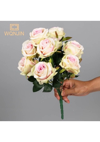 Mor-Beyaz 9 Kafa Gül Büyük Buket Tutan Yapay Ipek Çiçek Dıy Düğün Parti Çiçek Demet Ev Oturma Odası Masa Dekor Sahte Çiçekler (Yurt Dışından)