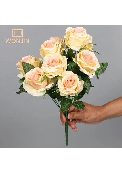 Mor-Beyaz 9 Kafa Gül Büyük Buket Tutan Yapay Ipek Çiçek Dıy Düğün Parti Çiçek Demet Ev Oturma Odası Masa Dekor Sahte Çiçekler (Yurt Dışından) fırsatları