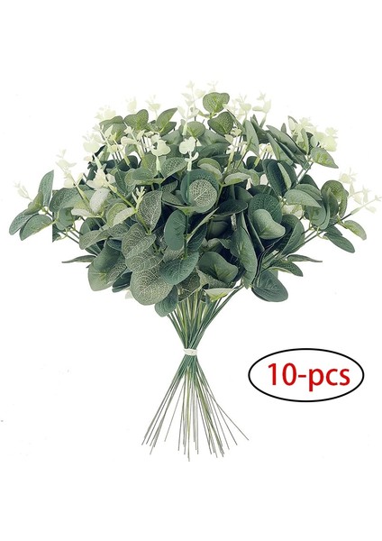 White-5-Pcs 10 Adet 12" Okaliptüs Yaprakları Demet Şube Yapay Plastik Bitkiler Yeşil Yapraklar Düğün Sahte Sahte Çiçekler Kek Dıy Dekor Kaynaklanıyor (Yurt Dışından)