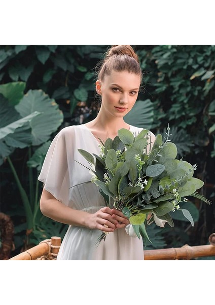 White-5-Pcs 10 Adet 12" Okaliptüs Yaprakları Demet Şube Yapay Plastik Bitkiler Yeşil Yapraklar Düğün Sahte Sahte Çiçekler Kek Dıy Dekor Kaynaklanıyor (Yurt Dışından)