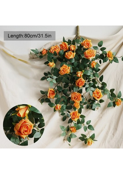 Sl-Asılı-Turuncu Yapay Çiçekler Gül Bitkiler Vinehanging Ipek Çelenk Yeşil Bitki Ev Bahçe Duvarı Çit Düğün Doğum Günü Dekor 175 CM/69IN (Yurt Dışından)