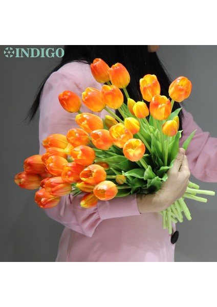 IDST02 Silikon Lale (3 Çiçek + 2 Tomurcuk) Buket Gerçek Dokunmatik Yüksek Kalite 27 Renk Calla Ev Dekorasyon Yapay Çiçek Düğün Indıgo (Yurt Dışından) indirimleri