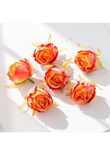 Turuncu 10 Adet Ipek Çay Tomurcukları Güller Kafa Düğün Dekoratif Çelenkler Ev Diy Hediye Için Noel Süslemeleri Sahte Bitkiler Yapay Çiçekler (Yurt Dışından)