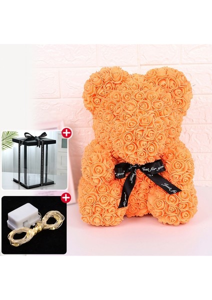 25 Cm-Turuncu Düğün Dekorasyon Gül Ayı Yapay Çiçek Kutusu ve Işık Gül Oyuncak Ayı Kadınlar Için Sevgililer Kız Arkadaşı Doğum Günü Hediyeleri (Yurt Dışından)