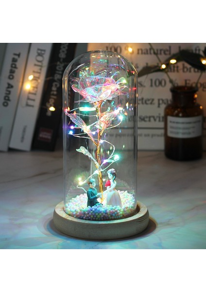 Kahverengi Taban Mor Sıcak LED Büyülü Galaxy Gül Ebedi Güzellik ve Canavar Noel Sevgililer Günü Hediyesi Için Kubbede Peri Işıkları ile Gül (Yurt Dışından)