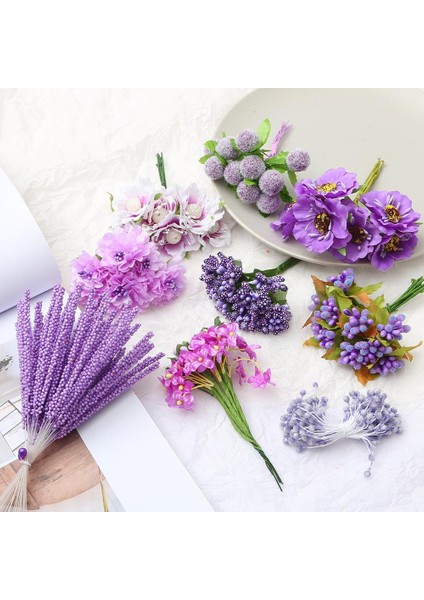 Stil 16 6/10/12/50/60/70/90 Adet Mor Karışık Hibrid Çiçek Kiraz Ercik Meyveleri Paketi Dıy Kek Noel Düğün Hediye Kutusu Çelenkler Dekor (Yurt Dışından) modelleri