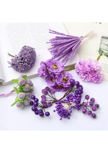 Stil 16 6/10/12/50/60/70/90 Adet Mor Karışık Hibrid Çiçek Kiraz Ercik Meyveleri Paketi Dıy Kek Noel Düğün Hediye Kutusu Çelenkler Dekor (Yurt Dışından) fırsatları