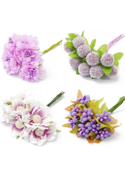 Stil 16 6/10/12/50/60/70/90 Adet Mor Karışık Hibrid Çiçek Kiraz Ercik Meyveleri Paketi Dıy Kek Noel Düğün Hediye Kutusu Çelenkler Dekor (Yurt Dışından) indirimleri