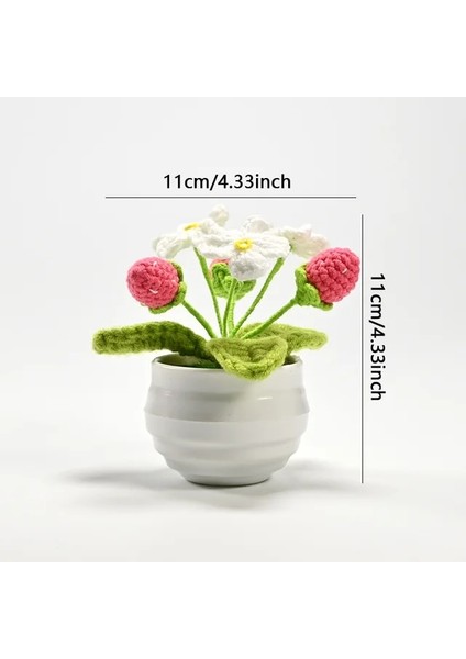 E 1 Adet (Saksı Ile) Tığ Çilek Yapay Bitkiler Bonsai Sahte Çiçek Saksı El Dokuma Süsler Oda Ev Masa Ofis Süslemeleri Için Hediyeler (Yurt Dışından)