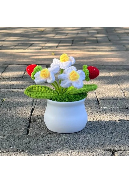 E 1 Adet (Saksı Ile) Tığ Çilek Yapay Bitkiler Bonsai Sahte Çiçek Saksı El Dokuma Süsler Oda Ev Masa Ofis Süslemeleri Için Hediyeler (Yurt Dışından) modelleri