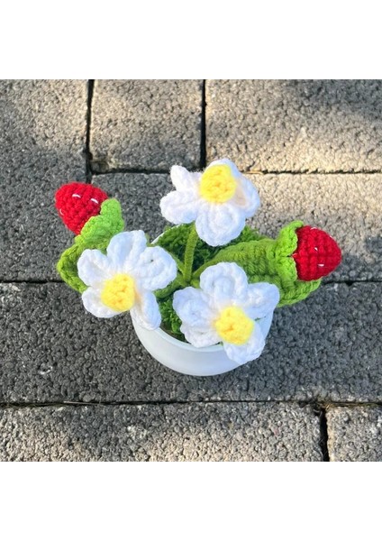 E 1 Adet (Saksı Ile) Tığ Çilek Yapay Bitkiler Bonsai Sahte Çiçek Saksı El Dokuma Süsler Oda Ev Masa Ofis Süslemeleri Için Hediyeler (Yurt Dışından) indirimleri