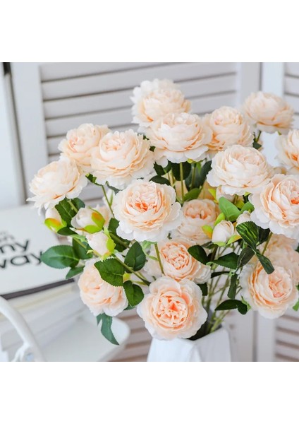 Şampanya Avrupa Tarzı 3 Kafa Yapay Şakayık Çiçek Buketi Ev Bahçe Oturma Odası Dekorasyon Için Düğün Parti Malzemeleri Sahte Çiçekler (Yurt Dışından) modelleri