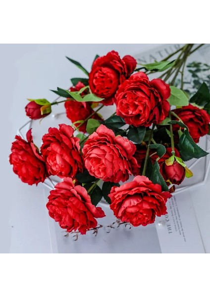 Şampanya Avrupa Tarzı 3 Kafa Yapay Şakayık Çiçek Buketi Ev Bahçe Oturma Odası Dekorasyon Için Düğün Parti Malzemeleri Sahte Çiçekler (Yurt Dışından) fırsatları