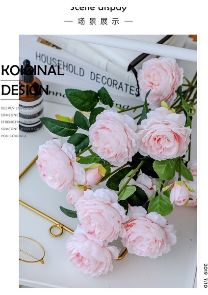 Şampanya Avrupa Tarzı 3 Kafa Yapay Şakayık Çiçek Buketi Ev Bahçe Oturma Odası Dekorasyon Için Düğün Parti Malzemeleri Sahte Çiçekler (Yurt Dışından) indirimleri