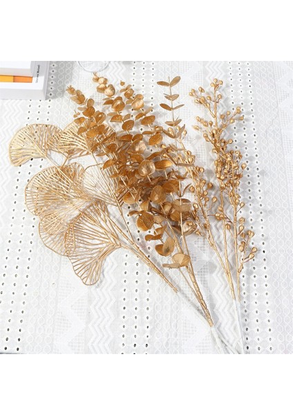 22 1pc 1pc Üç Uçlu Fan Yaprağı Örgü Yapay Altın Ginkgo Okaliptüs Holly Düğün Kemer Çiçek Aranjmanı Ev Dekor El Sanatları (Yurt Dışından)