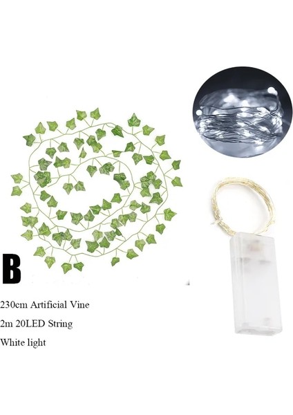 B Beyaz 2.3 M Ipek Yapraklar Sahte Sarmaşık Yeşil Yaprak Ivy Vine 2 M LED Dize Işıklar Ev Düğün Parti Asılı Çelenk Yapay Çiçek (Yurt Dışından)