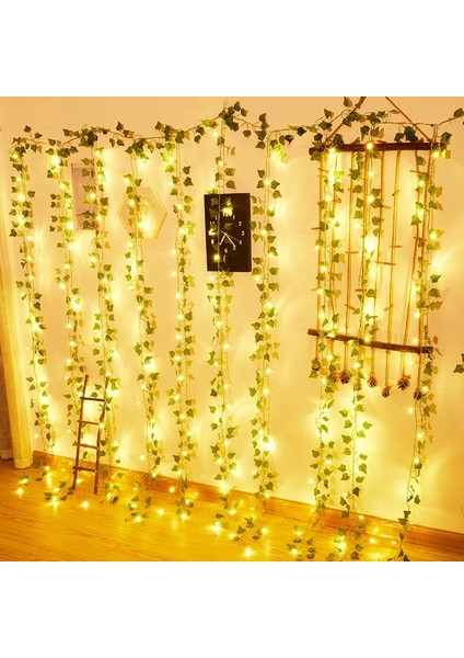 B Beyaz 2.3 M Ipek Yapraklar Sahte Sarmaşık Yeşil Yaprak Ivy Vine 2 M LED Dize Işıklar Ev Düğün Parti Asılı Çelenk Yapay Çiçek (Yurt Dışından)