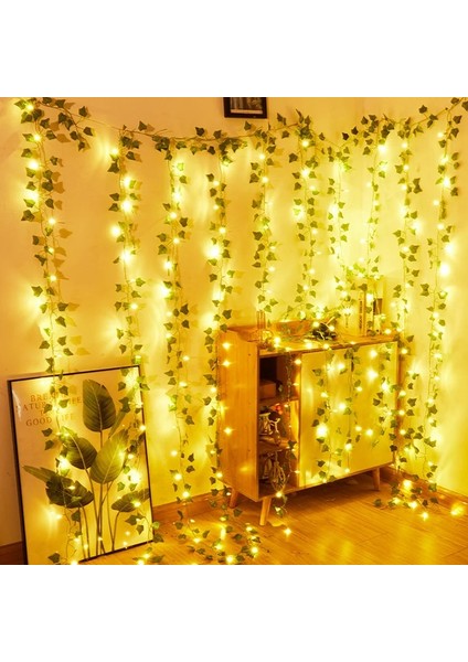 B Beyaz 2.3 M Ipek Yapraklar Sahte Sarmaşık Yeşil Yaprak Ivy Vine 2 M LED Dize Işıklar Ev Düğün Parti Asılı Çelenk Yapay Çiçek (Yurt Dışından)