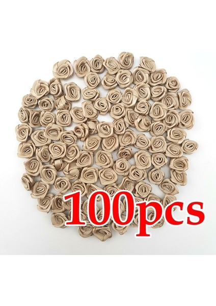 Şampanya (100 Adet/paket) 10*10MM Mini Taze Pembe Kurdele Çiçekler Küçük Boy Saten Kurdele Yapay Çiçek Zanaat Şenlikli Parti Dekorasyon (Yurt Dışından)