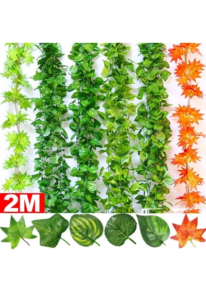 Karpuz Yaprağı 1 Dize 2 M Yapay Bitkiler Rattan Sarmaşık Yeşil Sarmaşık Yaprağı Asılı Asma Dıy Çelenk Yeşillik Sahte Çelenk Yaprakları Ev Bahçe Düğün Dekor (Yurt Dışından)
