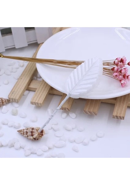Beyaz 50 Adet/grup 5 cm Ponpon Mini Simüle Yapraklar Yapay Ipek Yaprak Buketi Çelenkler Dıy Düğün Scrapbooking Sahte Yaprak Çiçek (Yurt Dışından)