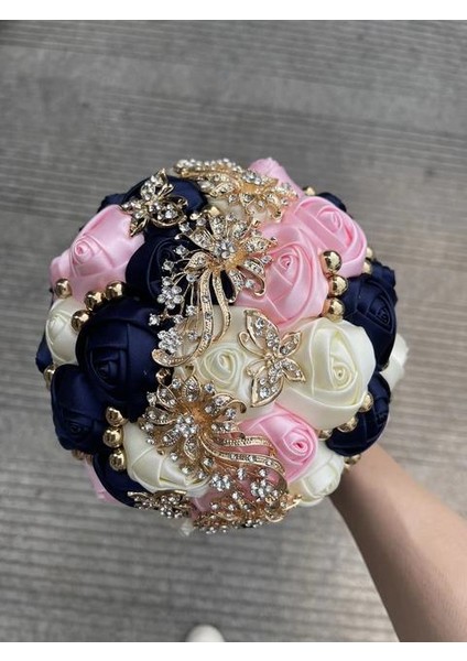 Pembe Lacivert Fildişi Çapı 15CM Sıcak Satış Gelin ve Nedime Buketleri Nefis Rhinestones Ipek Güller ve Inciler El Yapımı Sisters Düğün Buketleri (Yurt Dışından)