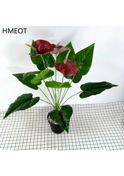 S Turuncu (Vazo Yok) 3 Kafa Yapay Antoryum Çiçekleri 3D Baskı Plastik Palmiye Yeşil Bitkiler Saksı Ev Masa Bahçe Dekor Süsler Bitki Bonsai (Yurt Dışından)