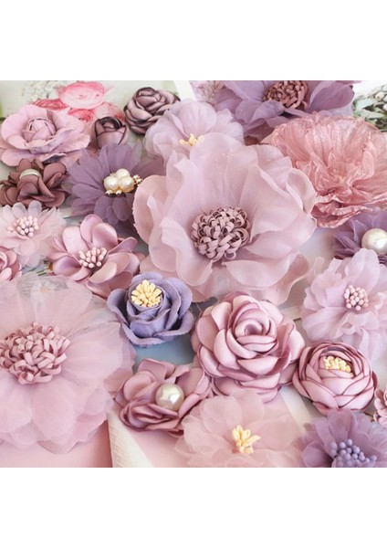 16 10 Adet Mor Serisi Saten Şifon Kumaş Yapay Çiçekler Düğün Elbisesi Giyim Şapka Dekorasyon Headdress Kafa Bandı Çiçek (Yurt Dışından) fiyatları