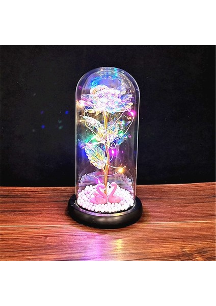 D-7 2022 LED Büyülü Galaxy Gül Ebedi 24K Altın Folyo Çiçek Noel Sevgililer Günü Hediyesi Için Kubbede Peri Dize Işıkları ile (Yurt Dışından)