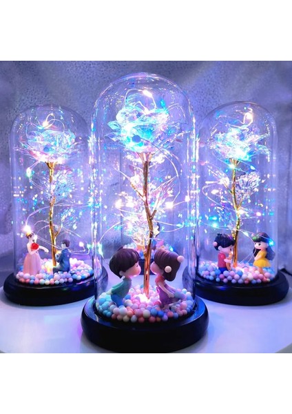 D-7 2022 LED Büyülü Galaxy Gül Ebedi 24K Altın Folyo Çiçek Noel Sevgililer Günü Hediyesi Için Kubbede Peri Dize Işıkları ile (Yurt Dışından)