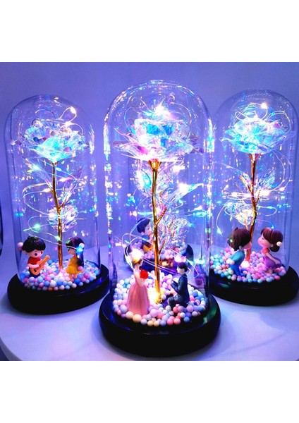 D-7 2022 LED Büyülü Galaxy Gül Ebedi 24K Altın Folyo Çiçek Noel Sevgililer Günü Hediyesi Için Kubbede Peri Dize Işıkları ile (Yurt Dışından)