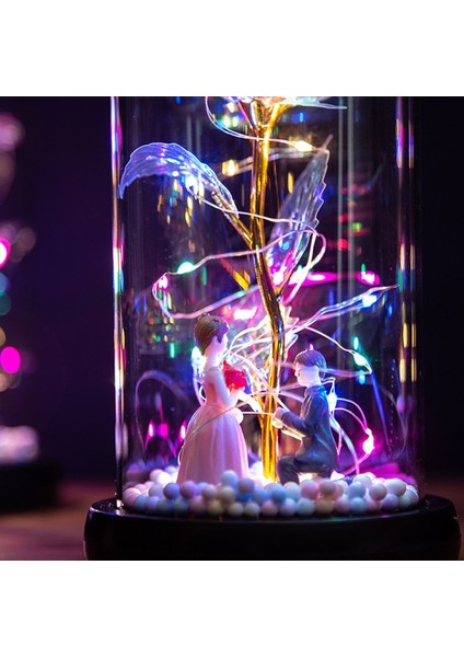 D-7 2022 LED Büyülü Galaxy Gül Ebedi 24K Altın Folyo Çiçek Noel Sevgililer Günü Hediyesi Için Kubbede Peri Dize Işıkları ile (Yurt Dışından)