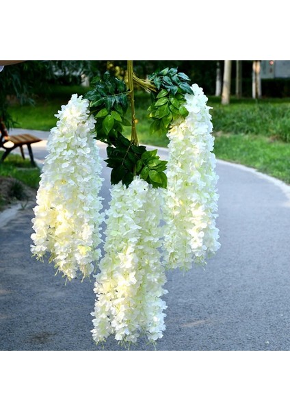 Yeşil 12 Adet Wisteria Yapay Çiçekler Asılı Çelenk Asma Rattan Sahte Çiçek Dize Ipek Çiçekler Ev Bahçe Düğün Dekorasyon Için (Yurt Dışından)