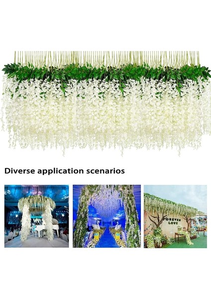 Yeşil 12 Adet Wisteria Yapay Çiçekler Asılı Çelenk Asma Rattan Sahte Çiçek Dize Ipek Çiçekler Ev Bahçe Düğün Dekorasyon Için (Yurt Dışından)