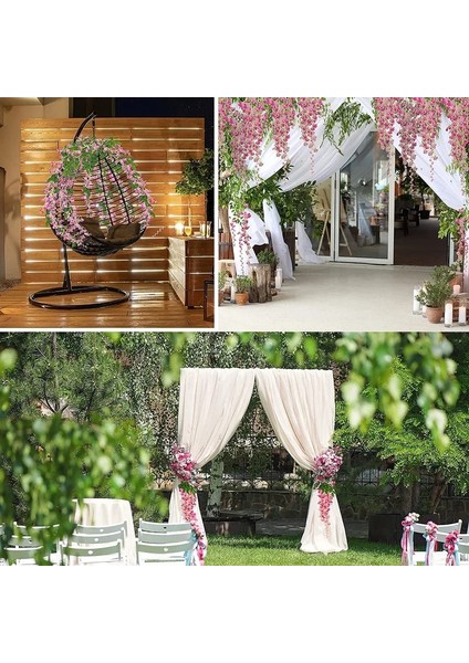Yeşil 12 Adet Wisteria Yapay Çiçekler Asılı Çelenk Asma Rattan Sahte Çiçek Dize Ipek Çiçekler Ev Bahçe Düğün Dekorasyon Için (Yurt Dışından)