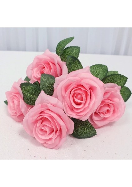 Derin Pembe 34 cm Gül Ipek Yapay Çiçekler Küçük Buket 5 Kafa Sahte Çiçek Sevgililer Günü Düğün Dekorasyon Kapalı Flores Dıy Malzemeleri (Yurt Dışından)