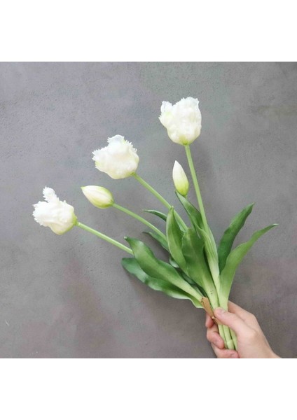 B Tipi Beyaz 40CM 5 Adet Papağan Lale Yapay Çiçek Silikon Gerçek Dokunmatik Buket 45CM Lüks Ev Dekoratif Oturma Odası Deco Flores Sahte Bitki (Yurt Dışından)