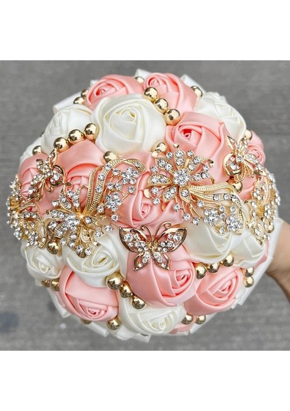 Kabuk Pembe Fildişi Çapı 18 cm Sıcak Satış Gelin ve Nedime Buketleri Nefis Rhinestones Ipek Güller ve Inciler El Yapımı Kız Kardeşler Düğün Buketleri (Yurt Dışından)