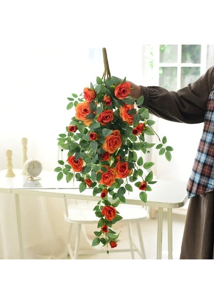 A3HANGING Turuncu Yapay Çiçekler Bitkiler Yeşil Lvy Yapraklar Asılı Çiçek Gül Asma Ev Düğün Bahçe Dekorasyon Dıy Asılı Duvar Ipek Çiçek (Yurt Dışından)