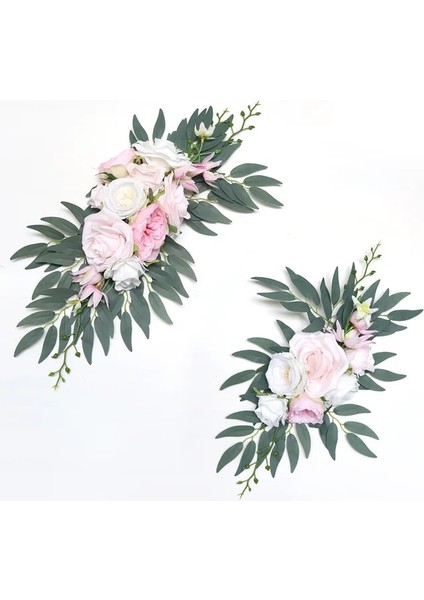 Pembe Yannew Yapay Düğün Kemer Çiçek Seti Boho Tozlu Gül Mavi Okaliptüs Garland Perdeler Düğün Süslemeleri Için Hoş Geldin Yazısı (Yurt Dışından)