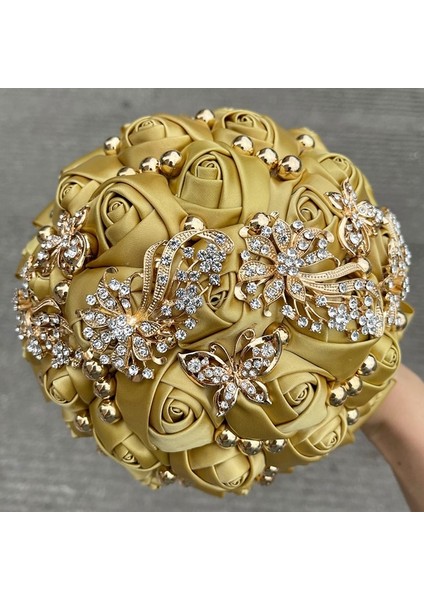 Altın Çapı 15CM Sıcak Satış Gelin ve Nedime Buketleri Nefis Rhinestones Ipek Güller ve Inciler El Yapımı Sisters Düğün Buketleri (Yurt Dışından)