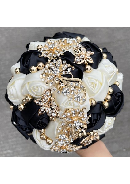 Altın Çapı 15CM Sıcak Satış Gelin ve Nedime Buketleri Nefis Rhinestones Ipek Güller ve Inciler El Yapımı Sisters Düğün Buketleri (Yurt Dışından) fiyatları