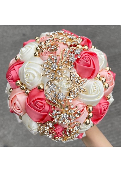 Altın Çapı 15CM Sıcak Satış Gelin ve Nedime Buketleri Nefis Rhinestones Ipek Güller ve Inciler El Yapımı Sisters Düğün Buketleri (Yurt Dışından) fırsatları
