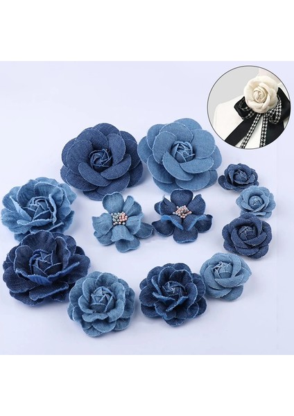 E 5 Adet/grup Mavi Denim Kumaş Çiçek Elbise Şapka Elbise Dekorasyon Çiçek El Yapımı Headdress Zanaat Dıy Saç Aksesuarları Malzemeleri (Yurt Dışından) fiyatları