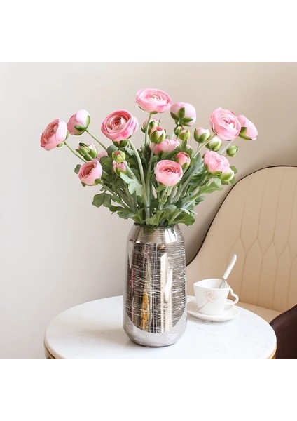 Yeni Açık Pembe Yapay Ranunculus Çiçekler Gerçek Dokunmatik Kök ile Sahte Şakayık Düğün Dekorasyon Ev Simülasyon Yapay Çiçekler (Yurt Dışından)