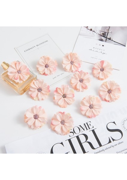 Renk 3 50 Adet 4.5 cm Ipek Papatya Kafası Mını Ev Düğün Dekorasyon Dıy Karalama Defteri Sahte Bitki Noel Çelenk Headdress Yapay Çiçekler (Yurt Dışından)