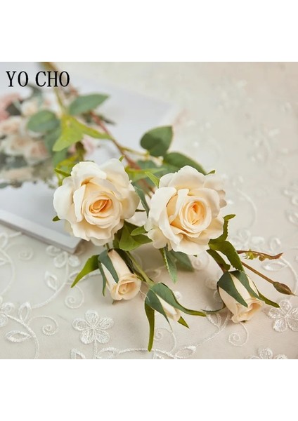 Süt Beyaz Yo Cho Yapay Ipek Gül Çiçekler Yüksek Kaliteli Sahte Çiçekler Uzun Şube 5 Kafaları Düğün Flores Sevgililer Günü Ev Dekorasyon (Yurt Dışından) modelleri