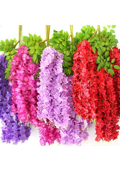 Kırmızı 12 Adet Wisteria Yapay Çiçek Asılı Çelenk Rattan Yapay Çiçek Dize Kemer Düğün Ev Dekorasyon Bahçe Dekorasyon (Yurt Dışından)
