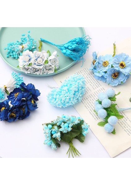 Stil 6 6/10/12/50/60/70/90/144 Adet Mix Mavi Çiçek Kiraz Ercik Meyveleri Paketi Dıy Noel Düğün Pastası Hediye Kutusu Çelenkler Dekorasyon (Yurt Dışından) indirimleri